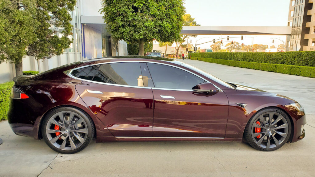 Elon Musk's Model S in Crimson Red