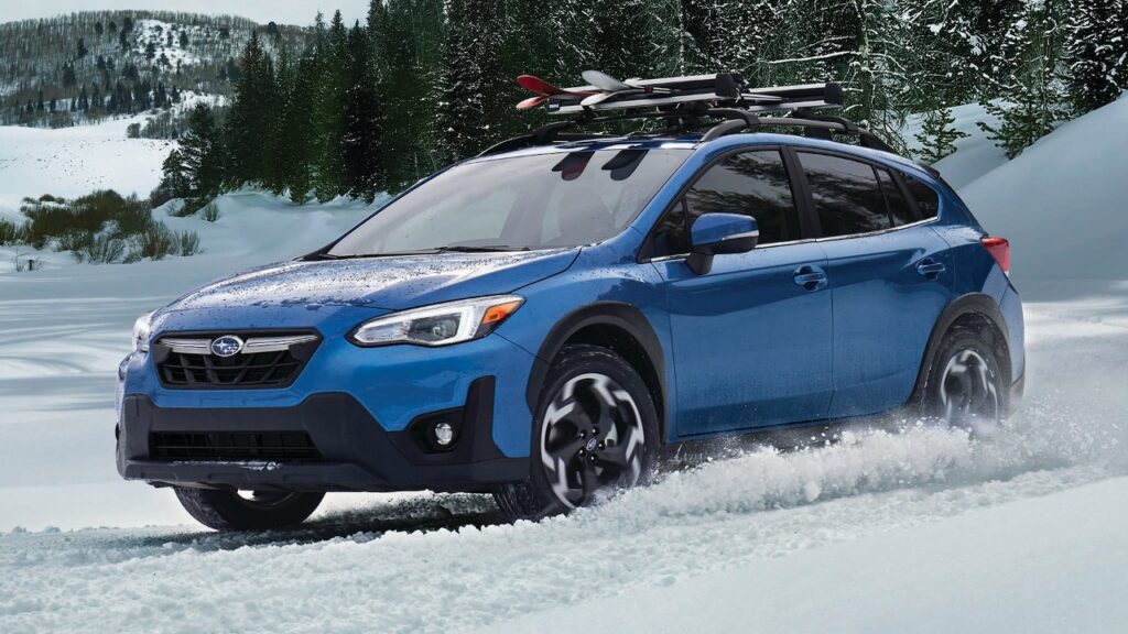 2022-subaru-crostrek-hybrid-in-blue-running-in-snow