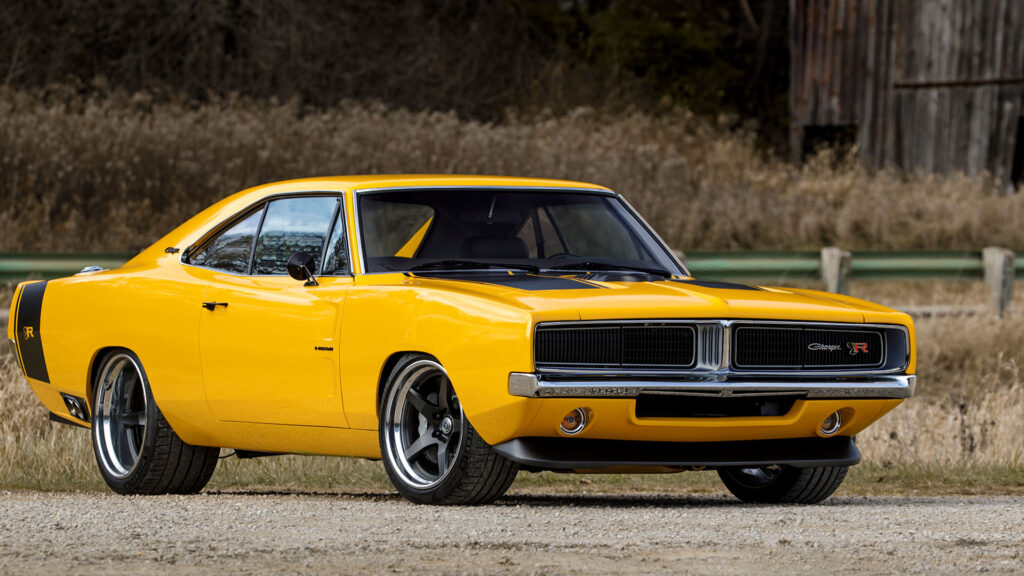 1969-dodge-charger-in-yellow-front-side-angle